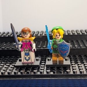 2 Minifigures- Legend of Zelda Nintendo Building Block Figures Link Zelda